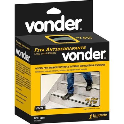 Fita Antiderrapante 50 Mm X 5 M Preta Com Faixa Neon Fotoluminescente Vonder