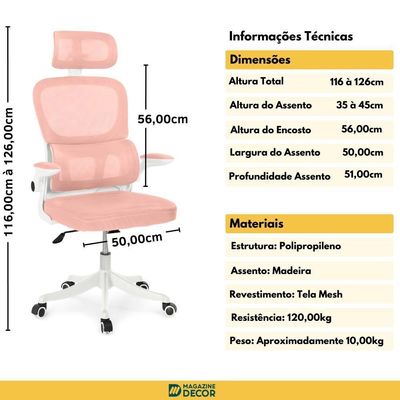Cadeira De Escritório Giratória Executiva Viena Com Regulagem De Altura - Rosa