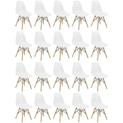 Conjunto 20 Cadeiras Charles Eames Eiffel Wood Base Madeira - Branca