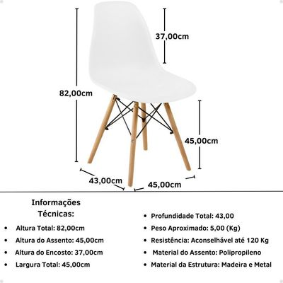 Conjunto 20 Cadeiras Charles Eames Eiffel Wood Base Madeira - Branca
