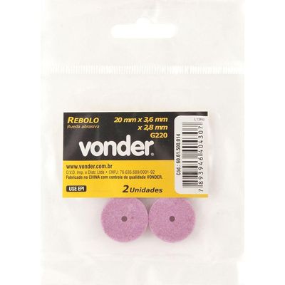 Rebolo 20x3,6mm G220 Para Microrretífica Com 2 Peças Vonder