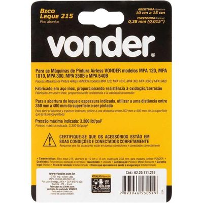 Bico Leque 215 0,38mm 10-15 Cm Para Pistola Airless Vonder