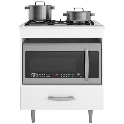 Balcão para Cooktop 4 Bocas Poliman Alecrim com Nicho para Micro-ondas e 1 Gaveta - Branco