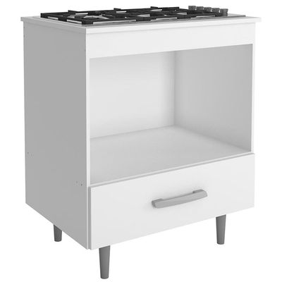 Balcão para Cooktop 4 Bocas Poliman Alecrim com Nicho para Micro-ondas e 1 Gaveta - Branco