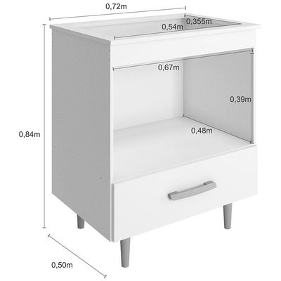 Balcão para Cooktop 4 Bocas Poliman Alecrim com Nicho para Micro-ondas e 1 Gaveta - Branco