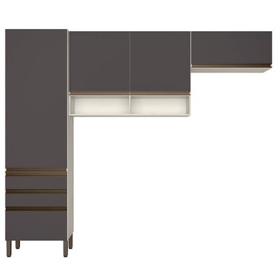 Cozinha Compacta Bartira Jaspe com 4 Portas, 3 Gavetas e 5 Prateleiras - 260,4cm de largura - Freixo/Grafite