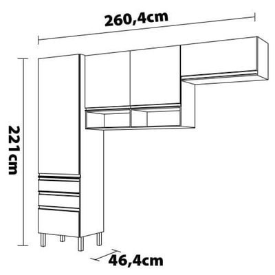 Cozinha Compacta Bartira Jaspe com 4 Portas, 3 Gavetas e 5 Prateleiras - 260,4cm de largura - Freixo/Grafite