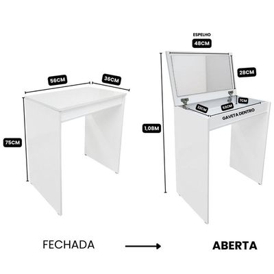 Penteadeira Mesa Maquiagem Quarto Camarim Branco Com Espelho
