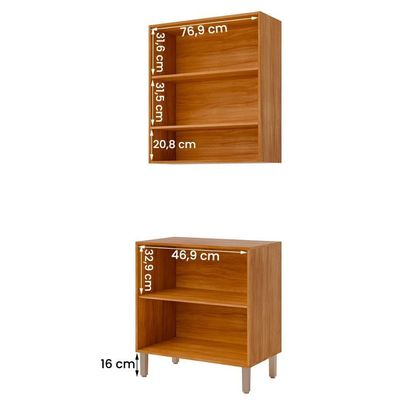 Armário Aéreo Com Balcão Divina 80 Cm Para Cozinha 4 Portas Cinamomo/platina