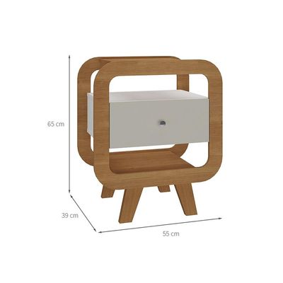 Mesa de Cabeceira Theo com USB 1 GV Off White e Cinamomo