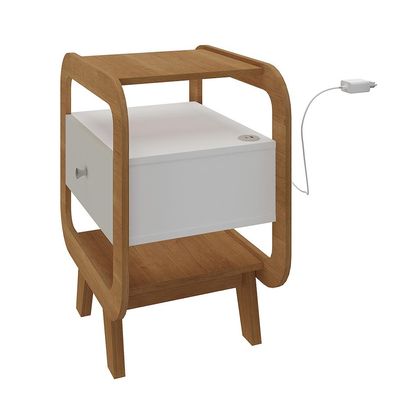 Mesa de Cabeceira Theo com USB 1 GV Off White e Cinamomo