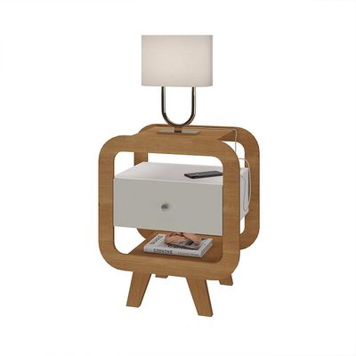 Mesa de Cabeceira Theo com USB 1 GV Off White e Cinamomo