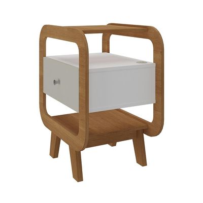 Mesa de Cabeceira Theo com USB 1 GV Off White e Cinamomo