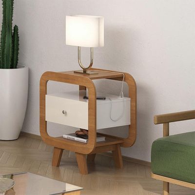 Mesa de Cabeceira Theo com USB 1 GV Off White e Cinamomo