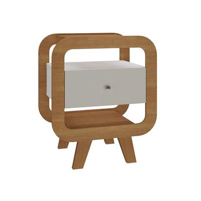 Mesa de Cabeceira Theo com USB 1 GV Off White e Cinamomo