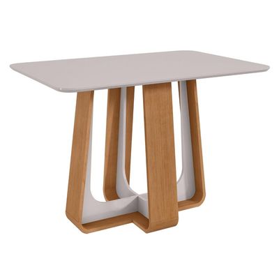 Mesa de Jantar Retangular  4 Lugares 120 Tampo MDF/Vidro Easy Pop  Amendoa/off White