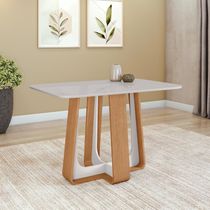 Mesa de Jantar Retangular  4 Lugares 120 Tampo MDF/Vidro Easy Pop  Amendoa/off White