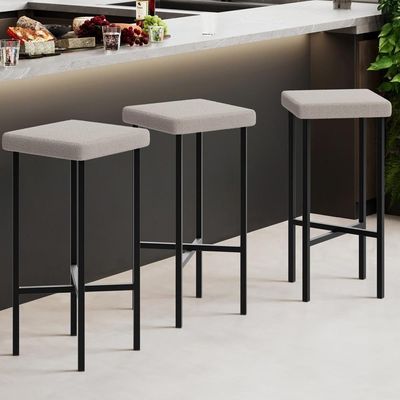 Banqueta Alta Bar Cozinha Sala De Jantar Preto Stella L02 Bouclê Creme - Lyam Decor