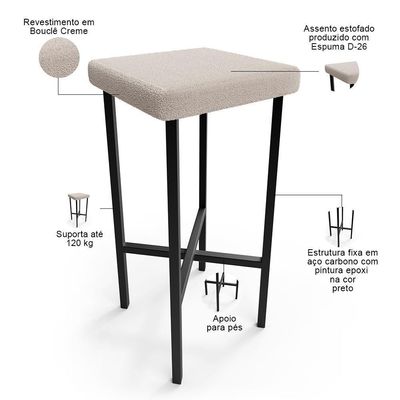Banqueta Alta Bar Cozinha Sala De Jantar Preto Stella L02 Bouclê Creme - Lyam Decor