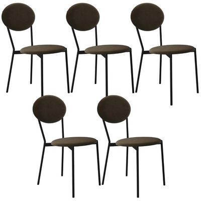 Kit 05 Cadeiras Estofada Para Sala De Jantar Azuri Preto C01 Veludo Marrom Sand - Lyam Decor