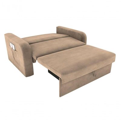 Sofá Cama 2 Lugares Compacto Com Baú 145 Larg Daiane Matrix Suede Bege
