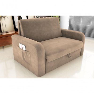 Sofá Cama 2 Lugares Compacto Com Baú 145 Larg Daiane Matrix Suede Bege