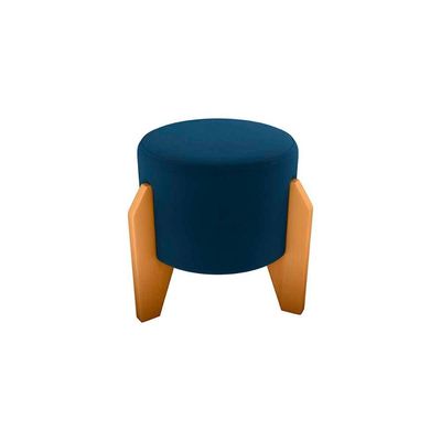 Puff Banqueta Redondo Pés Madeira Luxo Matrix Veludo Azul