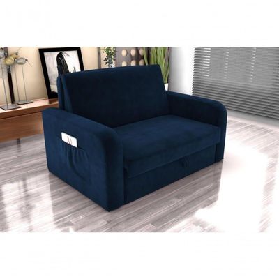 Sofá Cama 2 Lugares Compacto Com Baú 145 Larg Daiane Matrix Veludo Azul