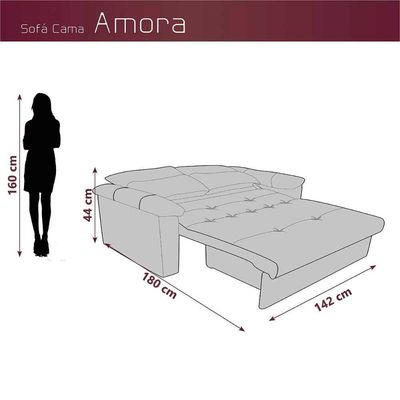 Sofá Cama Compacto 2 Lugares 1,38 Larg Amora New Matrix Veludo Preto