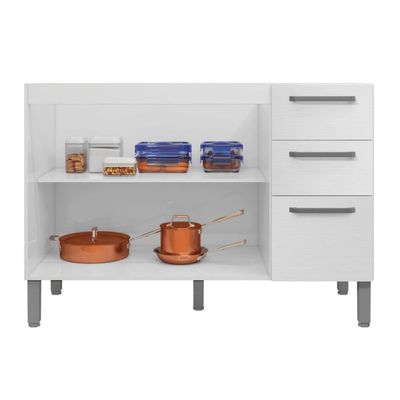 Balcao 3 Portas C/ 2 Gaveteiro 1,20 Mad Firenze C/ Tampo Branco Supremo