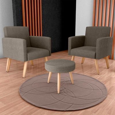Kit 2 Poltronas Decorativas E Puff Decorativo Pés Palito Dallas Matrix Veludo Turkey Marrom