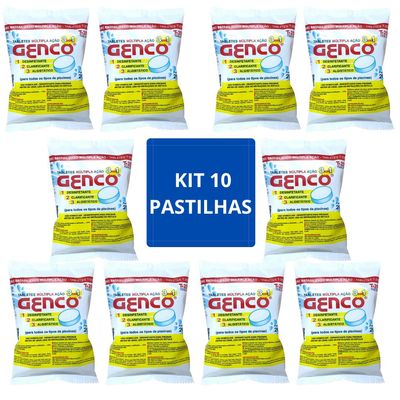 Kit 10 Pastilha Genco Cloro 3x1 Tripla Ação 200g P/ Piscina