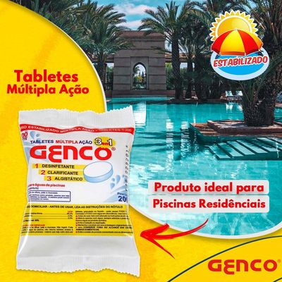 Kit 10 Pastilha Genco Cloro 3x1 Tripla Ação 200g P/ Piscina