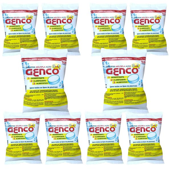 Kit 10 Pastilha Genco Cloro 3x1 Tripla Ação 200g P/ Piscina