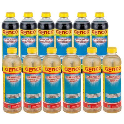 Kit 6 Algicida De Manutenção 6 Clarificante Genfloc Genco 1l