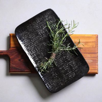 Travessa Juta 18x14cm Preto Matte Cerâmica Servir Sushi Retangular Petiscos