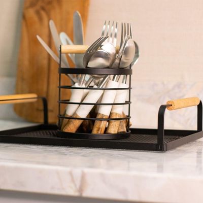Porta Talheres Copa Ecia Rack Redondo Preto