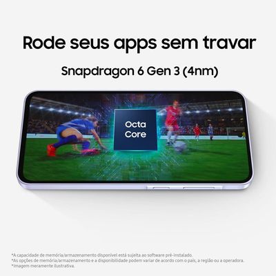 Smartphone Samsung Galaxy A36 5G Violeta 128GB, 6GB RAM, Câmera Tripla até 50MP, Tela Super AMOLED 6.7", IP67, NFC, Recursos AI e Snapdragon 6 Gen 3
