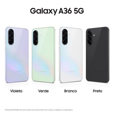 Smartphone Samsung Galaxy A36 5G Violeta 128GB, 6GB RAM, Câmera Tripla até 50MP, Tela Super AMOLED 6.7", IP67, NFC, Recursos AI e Snapdragon 6 Gen 3