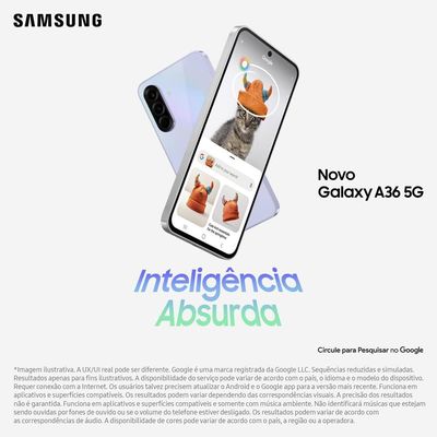 Smartphone Samsung Galaxy A36 5G Violeta 128GB, 6GB RAM, Câmera Tripla até 50MP, Tela Super AMOLED 6.7", IP67, NFC, Recursos AI e Snapdragon 6 Gen 3
