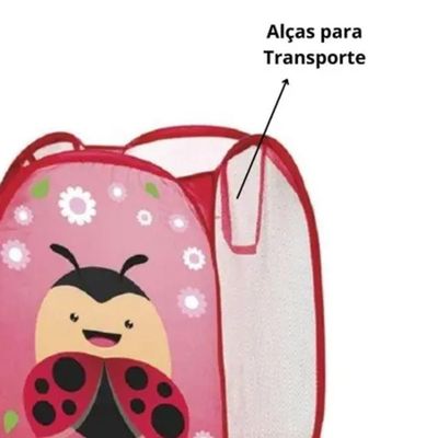 Cesto Organizador Suja Brinquedos Roupa Infantil Telado Multiuso Quarto Banheiro Lavanderia Joaninha