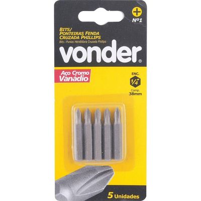 Bits Ponteira Philips 1-4 N.3 5-16x25mm Com 5 Peças Vonder