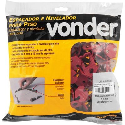 Nivelador Piso Vermelho 3,00mm Com 100 Peças Vonder
