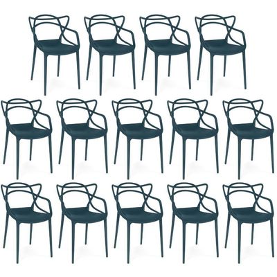 Kit 14 Cadeiras De Jantar Allegra Design Empilhável - Azul Marinho