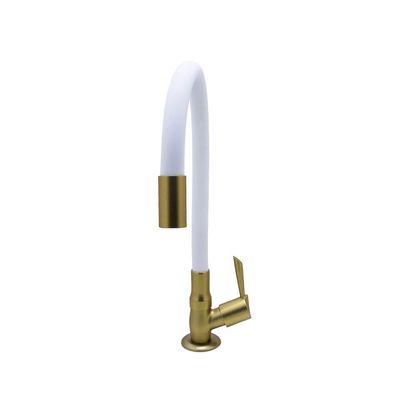 Torneira De Bancada Mesa Tubo Flexível Branco E Dourada ¼ De Volta