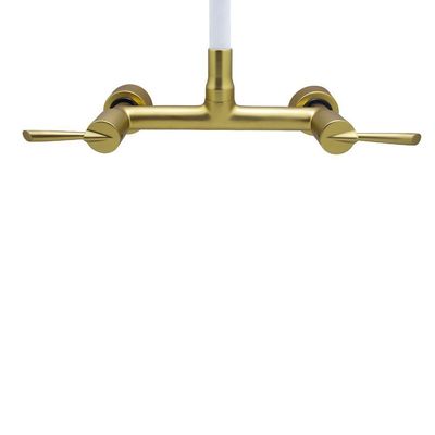 Torneira Cozinha Misturador Tubo Flexível Parede Branco Com Dourado 1/4 Volta Metal Luxo