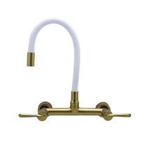 Torneira Cozinha Misturador Tubo Flexível Parede Branco Com Dourado 1/4 Volta Metal Luxo