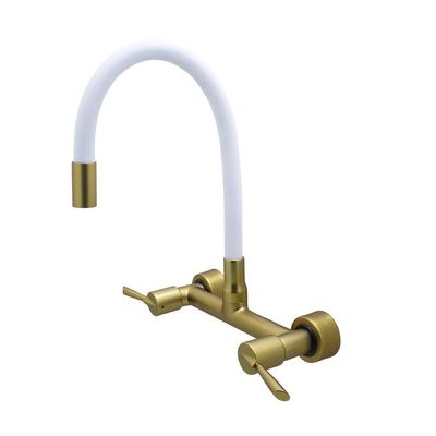 Torneira Cozinha Misturador Tubo Flexível Parede Branco Com Dourado 1/4 Volta Metal Luxo