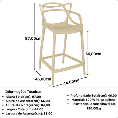 Kit 10 Banquetas Média Allegra 66cm Design Cozinha/bancada - Nude