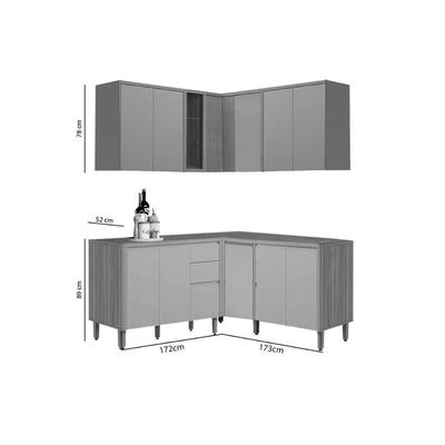 Kit Cozinha Modulada 6 Peças Allure (3Aéreos+3Balcões) CP28 Jequitiba/Gris Fosco - Linea Brasil